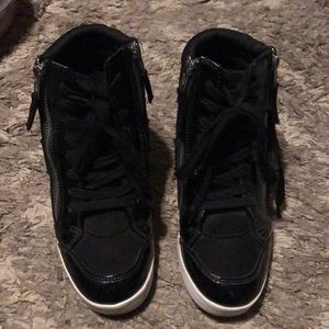 Black Suede/Patent Leather Wedge Sneakers